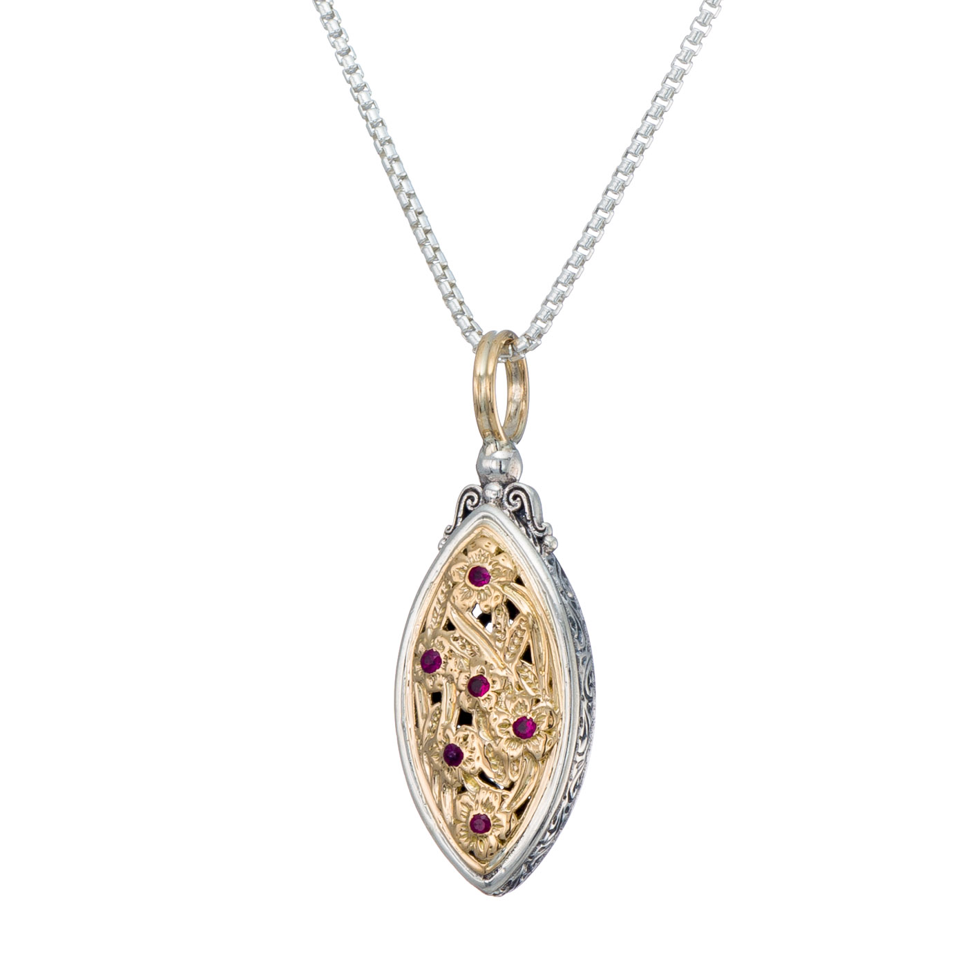 Harmony Pendant in 18K Gold and Sterling silver with rubies