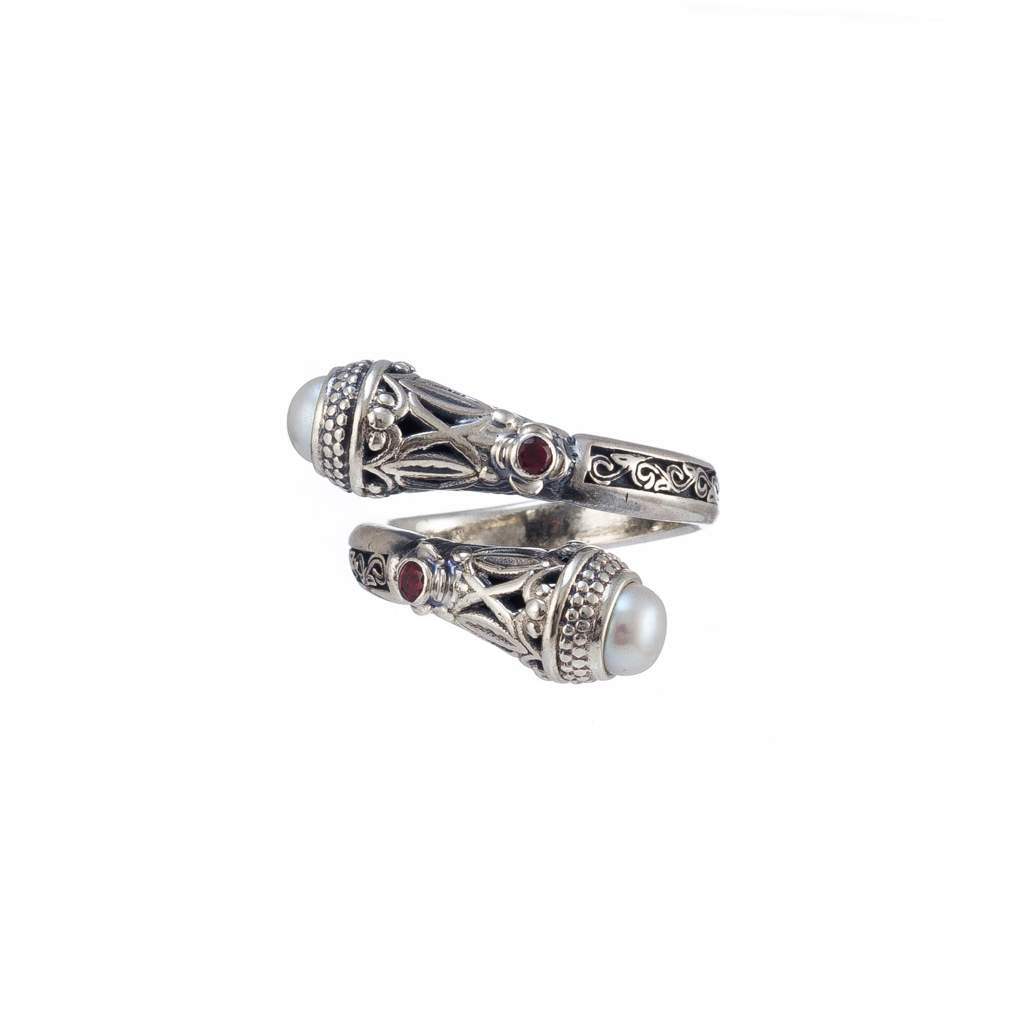 Santorini double ring in sterling silver with pearls