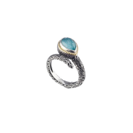 Eve teardrop ring in Sterling silver with Gold K18 details