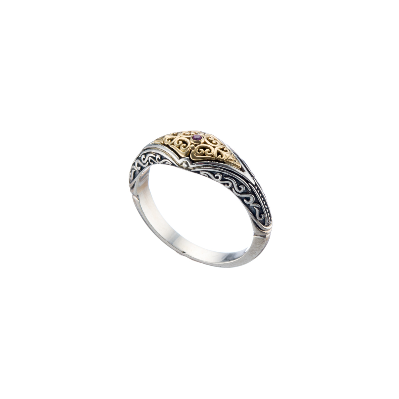 Aretousa ring with precious stone in 18K Gold and Sterling silver
