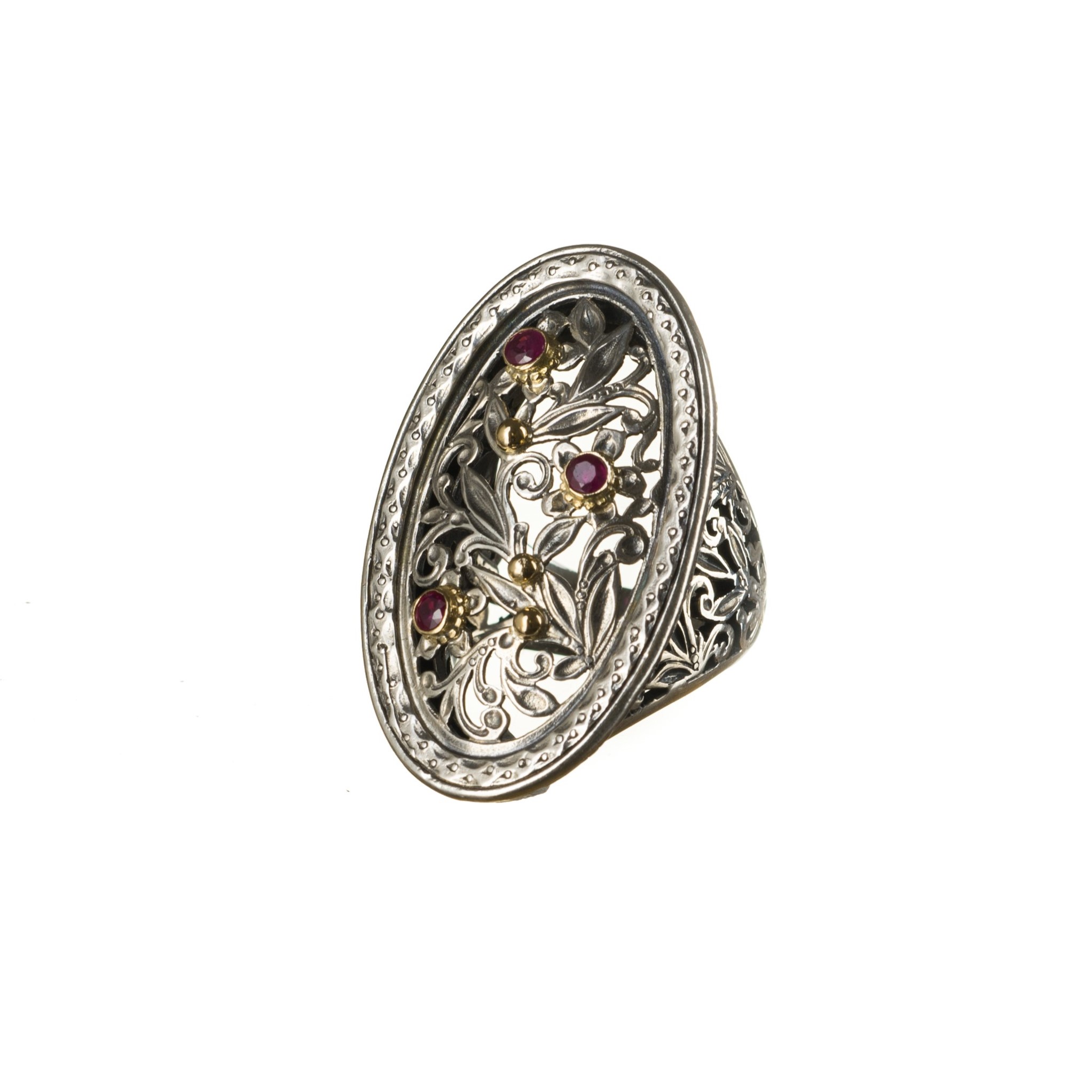 Garden shadows big oval Ring in 18K Gold and Sterling Silver with rubies