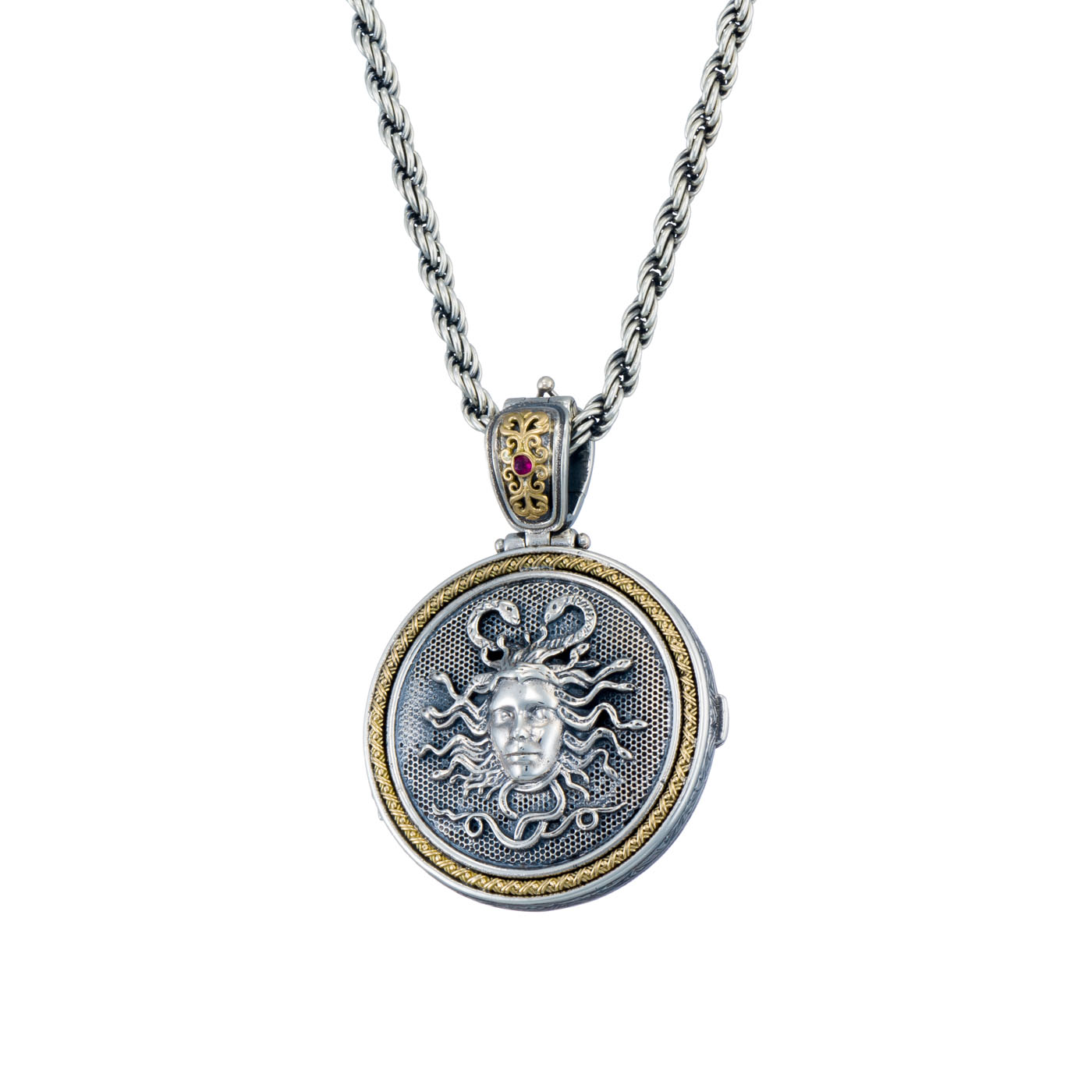 Medousa locket pendant in 18K Gold and Sterling silver