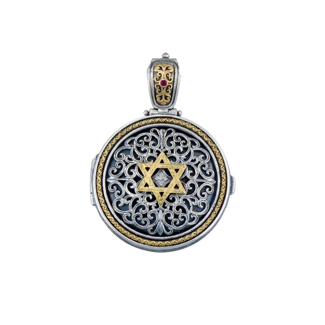 Star of David Mediterranean locket in 18K Gold and Sterling silver