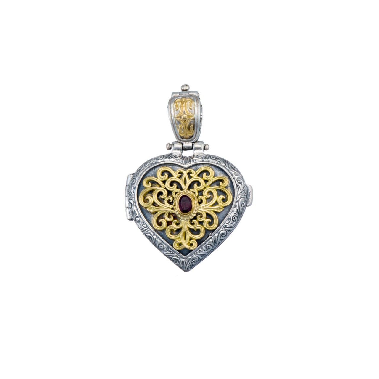 Mediterranean heart locket in 18K Gold and Sterling Silver