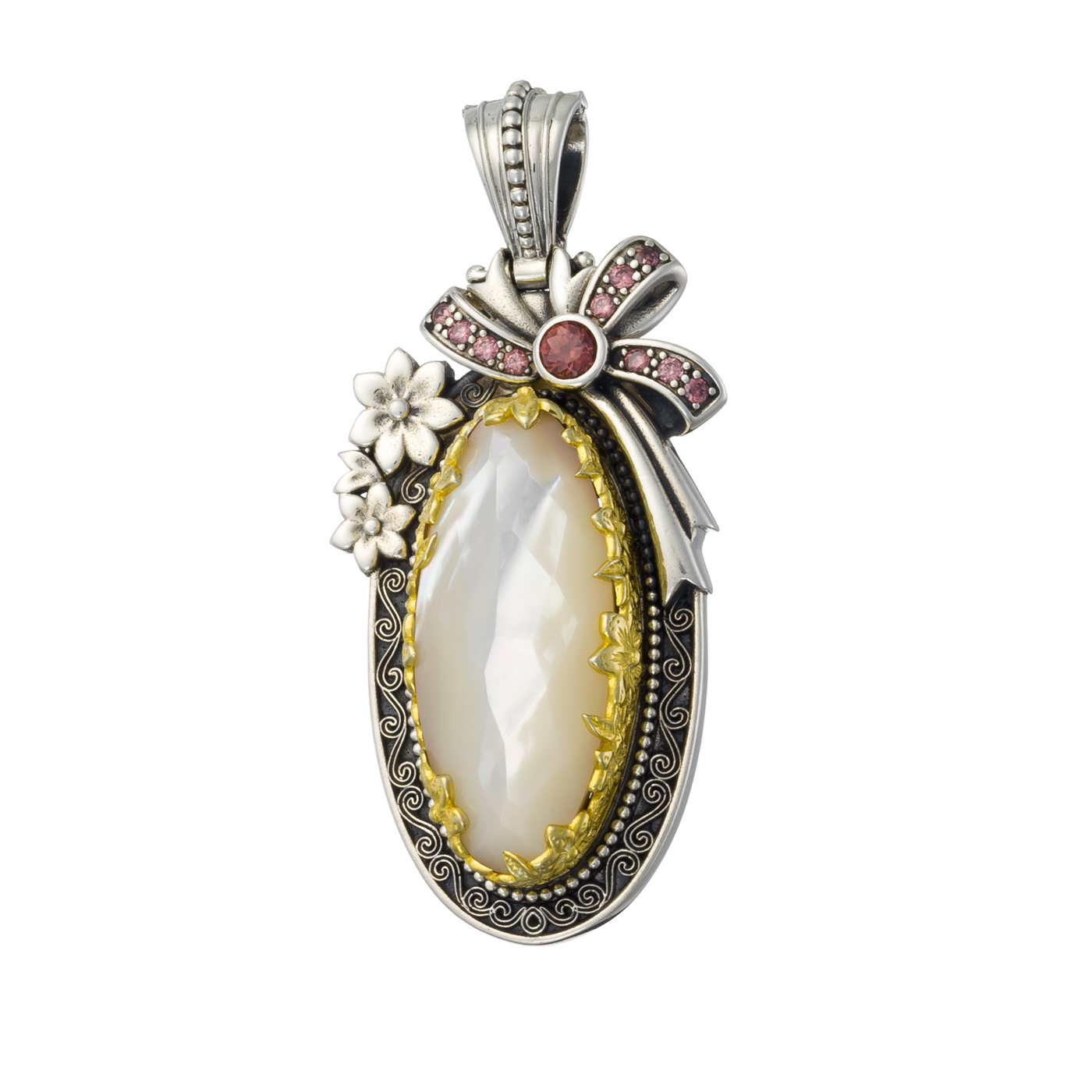 Dione big oval pendant in Sterling silver with Gold plated parts