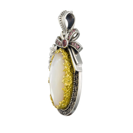 Dione big oval pendant in Sterling silver with Gold plated parts - Image 4