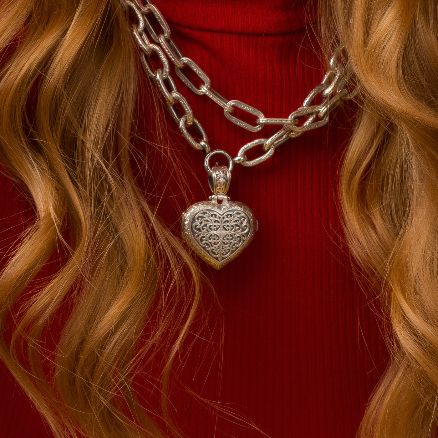 Mediterranean heart locket pendant in Sterling Silver