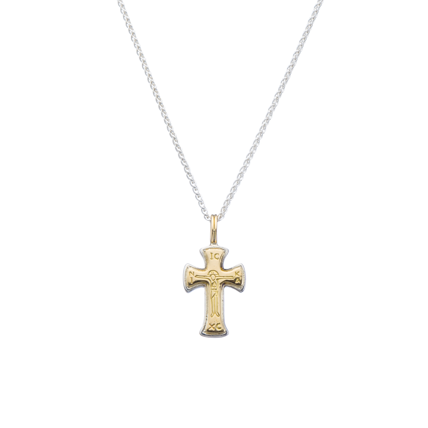 Tiny Byzantine cross in 18K Gold and Sterling Silver