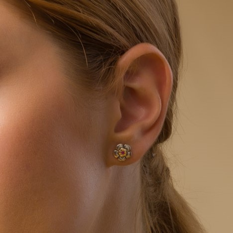 Harmony stud Earrings in 18K Gold and Sterling Silver with precious stones