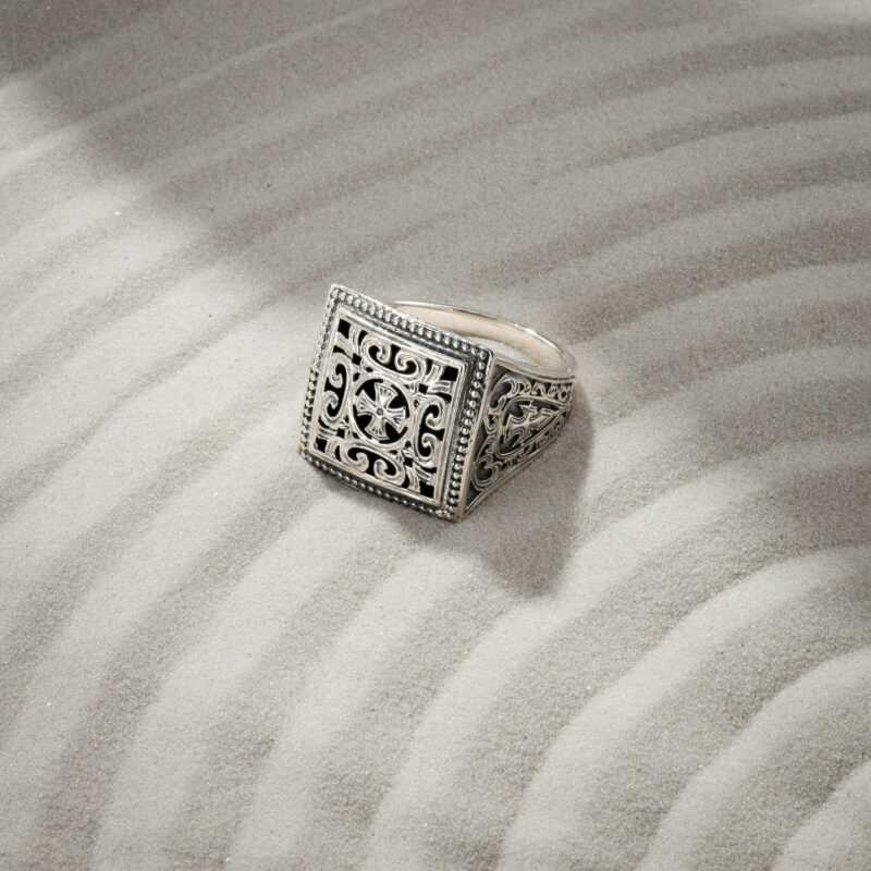 Patmos square Ring in Sterling Silver