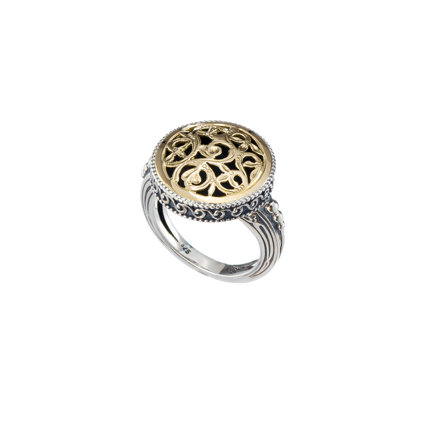 Garden shadows round ring in 18K Gold and Sterling Silver