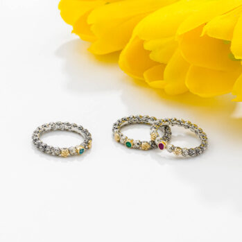 Eden's Garden band ring in sterling silver with Gold K18 and Gemstone