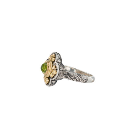 Athenian flower ring in 18K Gold and Sterling silver with peridot - Image 2