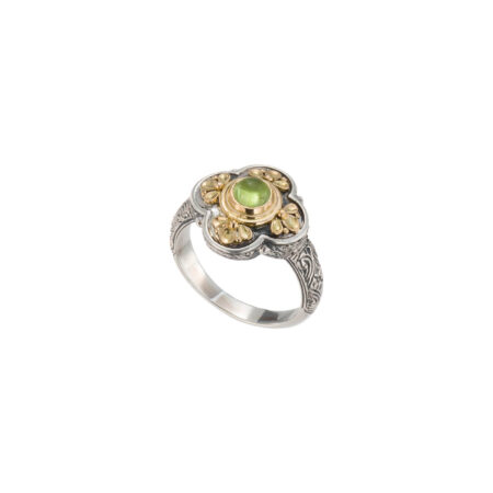 Athenian flower ring in 18K Gold and Sterling silver with peridot - Image 3