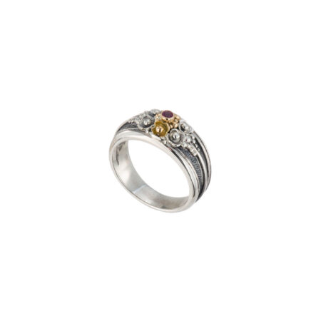 Kassandra flower ring in 18K and Sterling Silver with ruby - Image 3