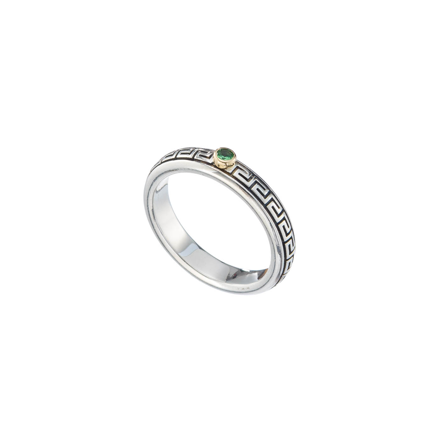 Meander band ring in sterling silver with 18K Gold and Gemstone