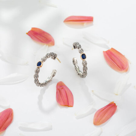 Eve hoops Earrings in Sterling Silver with 18K Gold and Gemstones