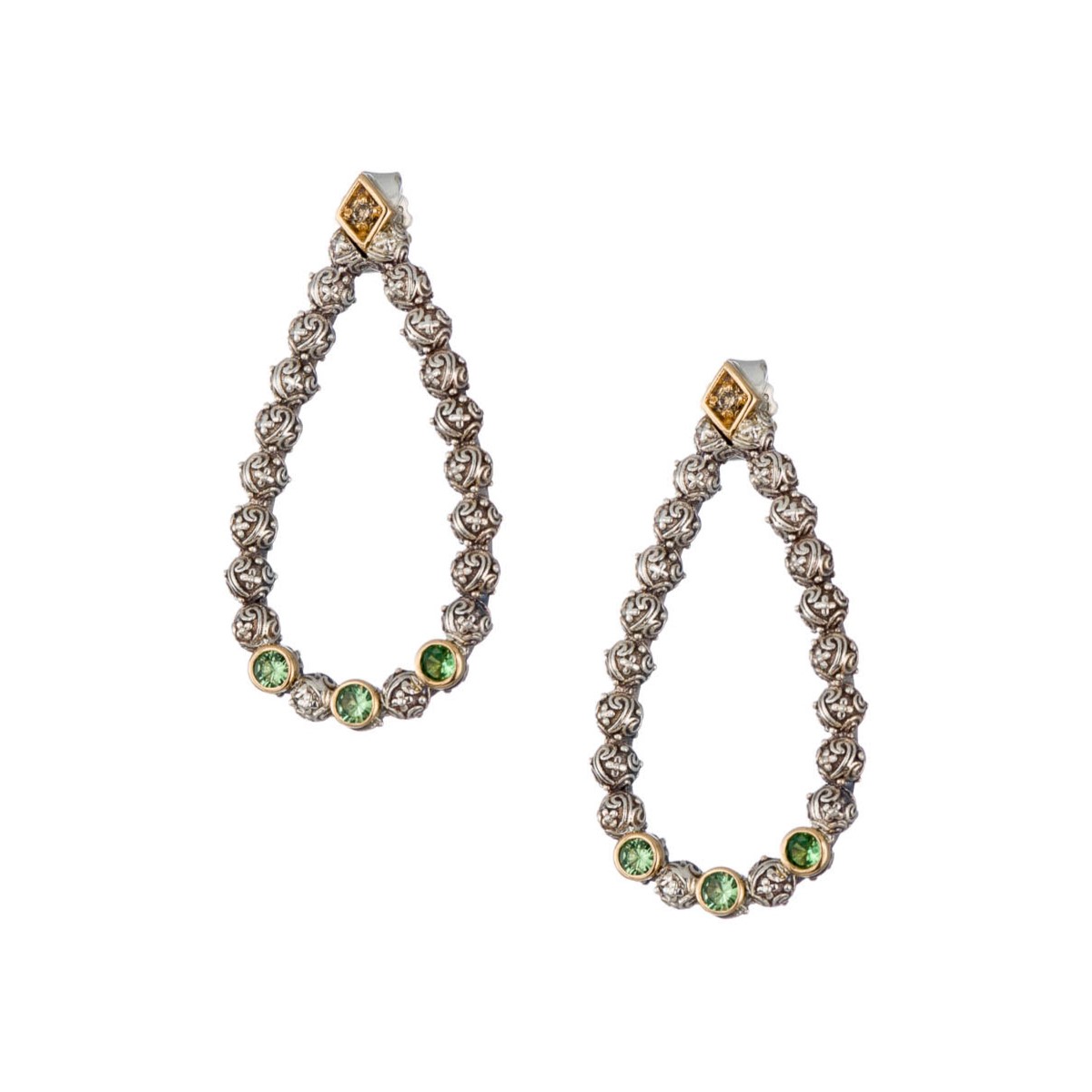 Eve stud drop Earrings in 18K Gold and Sterling Silver with gemstones