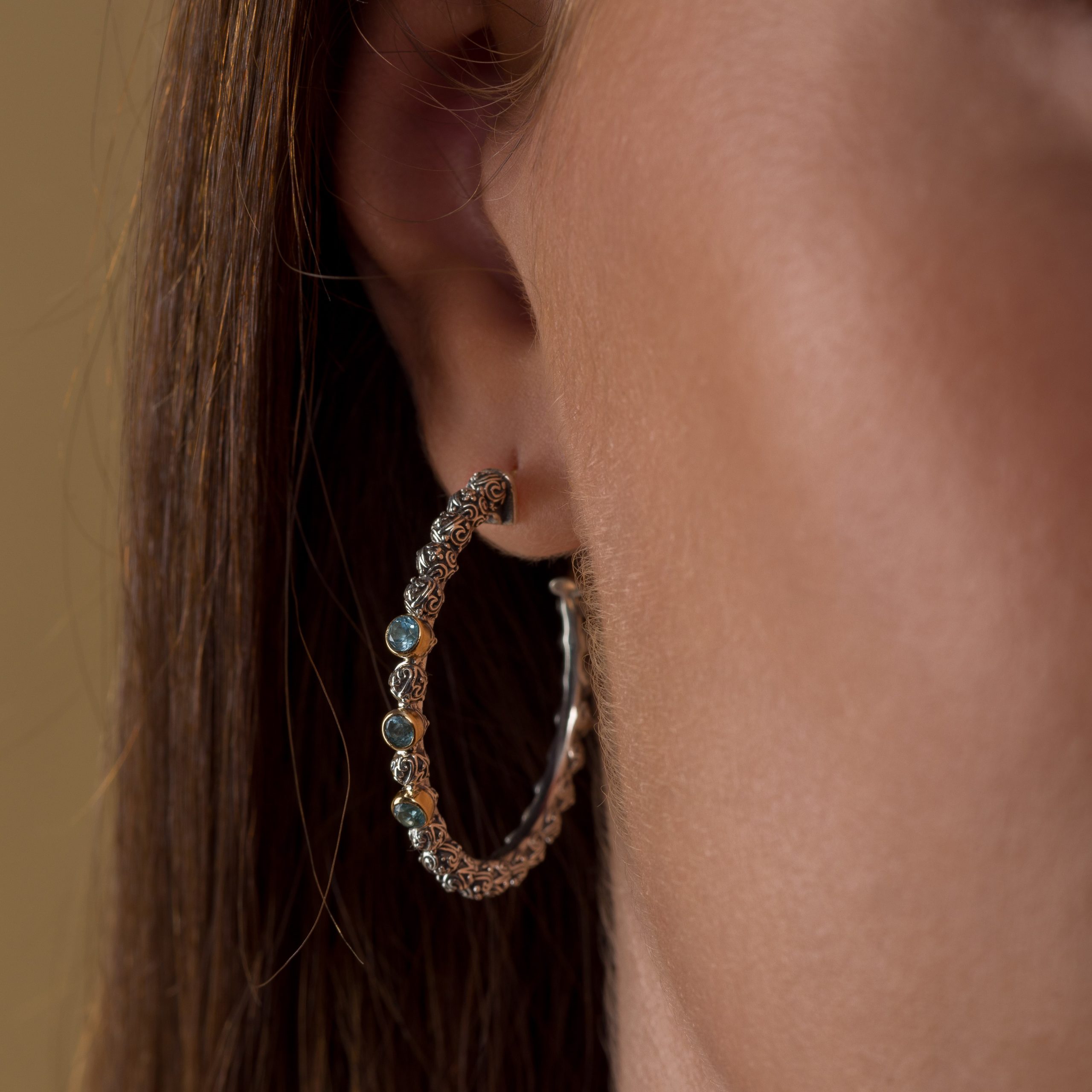 Eve hoops Earrings in 18K Gold and Sterling silver with Gemstones