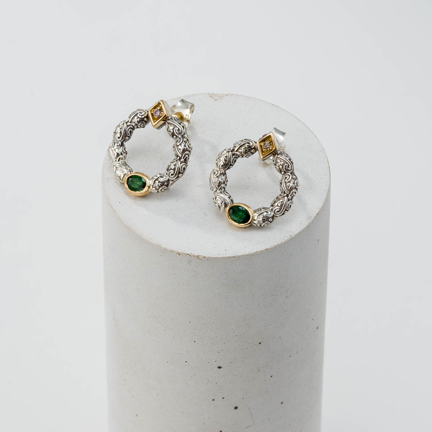 Eve stud cycle earrings in 18K Gold Sterling silver and Gemstones