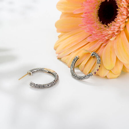 Eve hoops Earrings in 18K Gold and Sterling silver with Gemstones - Image 3