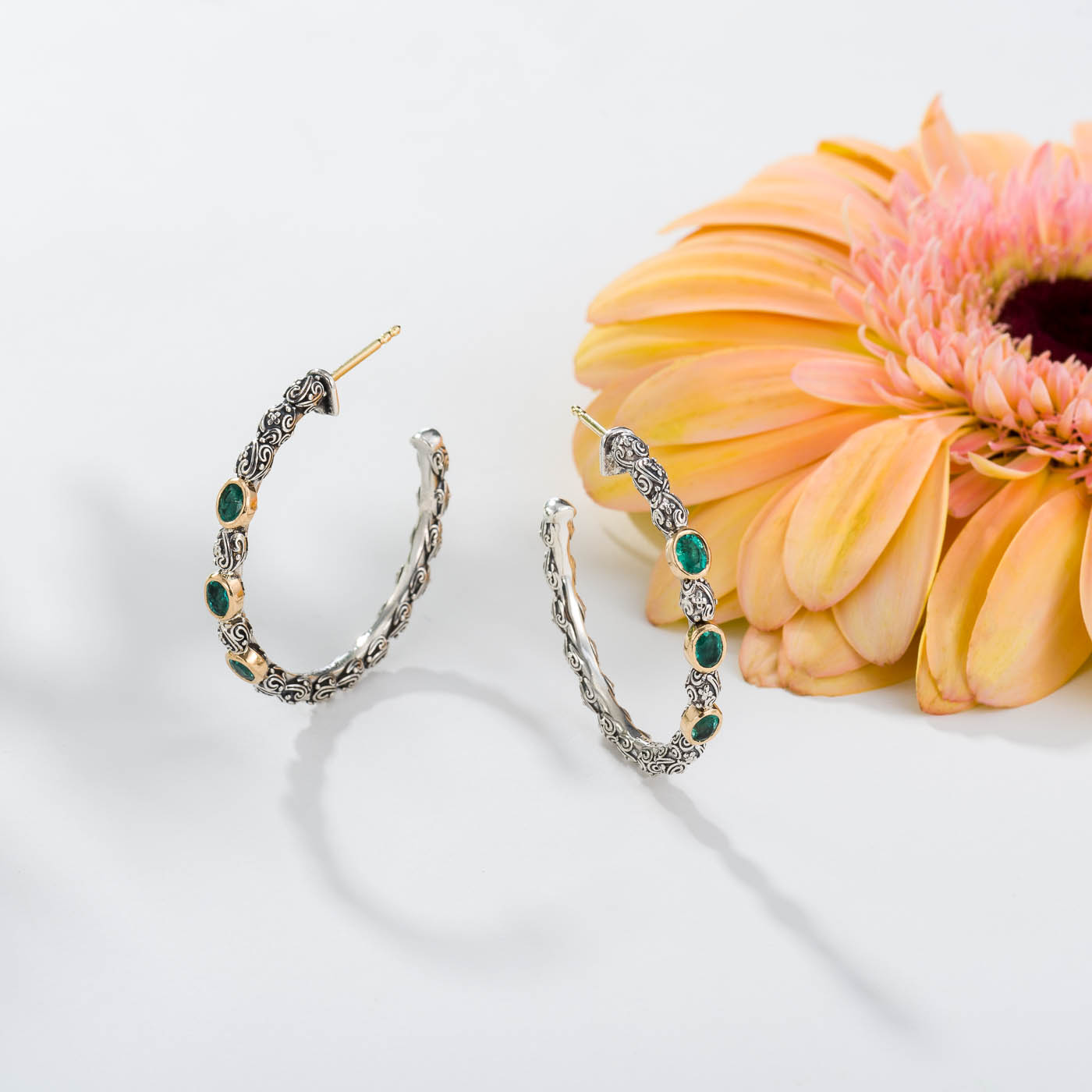 Eden's Garden Hoops Earrings in Sterling Silver with 18K Gold and Gemstones