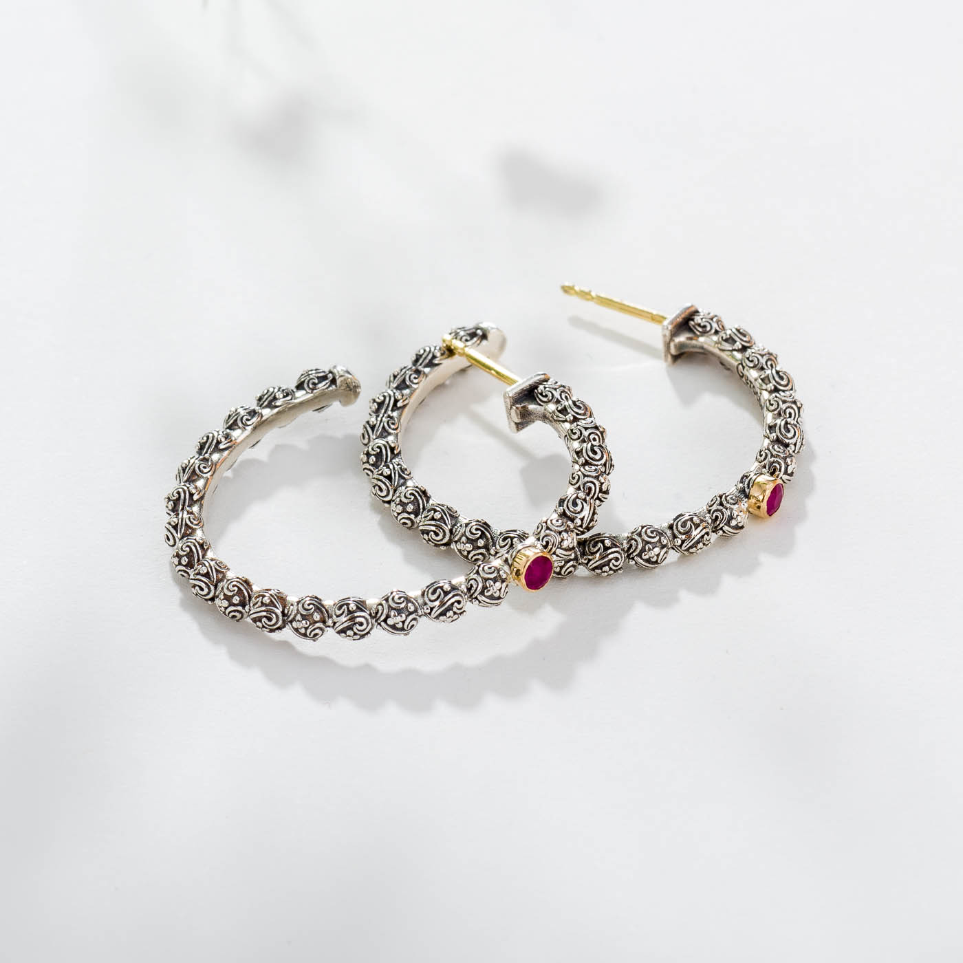 Eve hoops Earrings in 18K Gold and Sterling silver with Gemstones