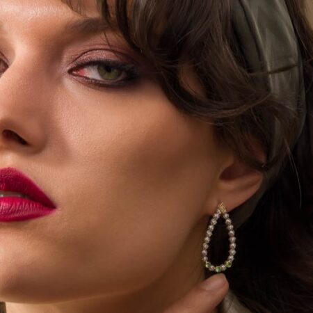 Eve stud drop Earrings in 18K Gold and Sterling Silver with gemstones - Image 2