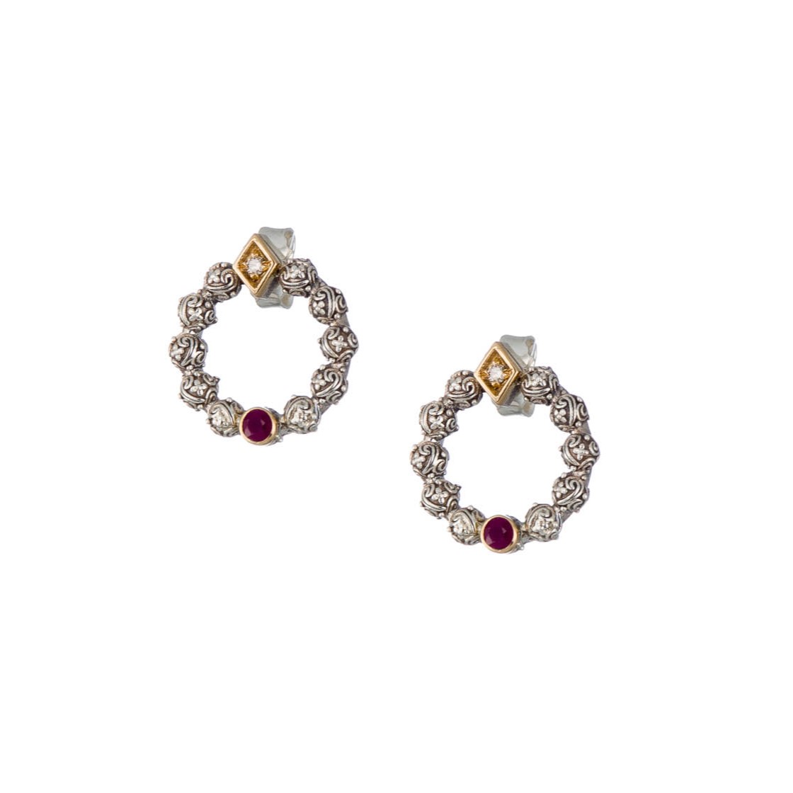 Eve stud cycle earrings in 18K Gold and sterling silver with Gemstones