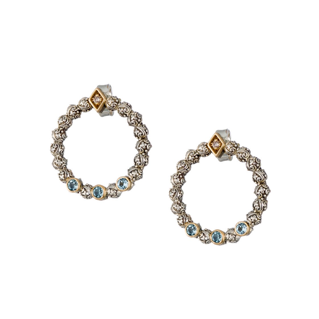 Eve stud circle earrings in 18K Gold and sterling silver with Gemstones