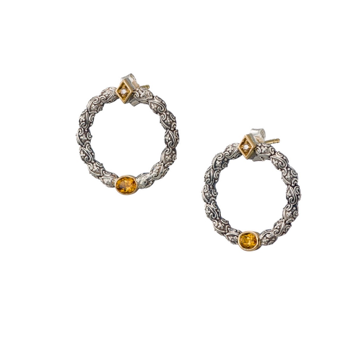 Eve stud circle earrings in 18K Gold Sterling silver and Gemstones