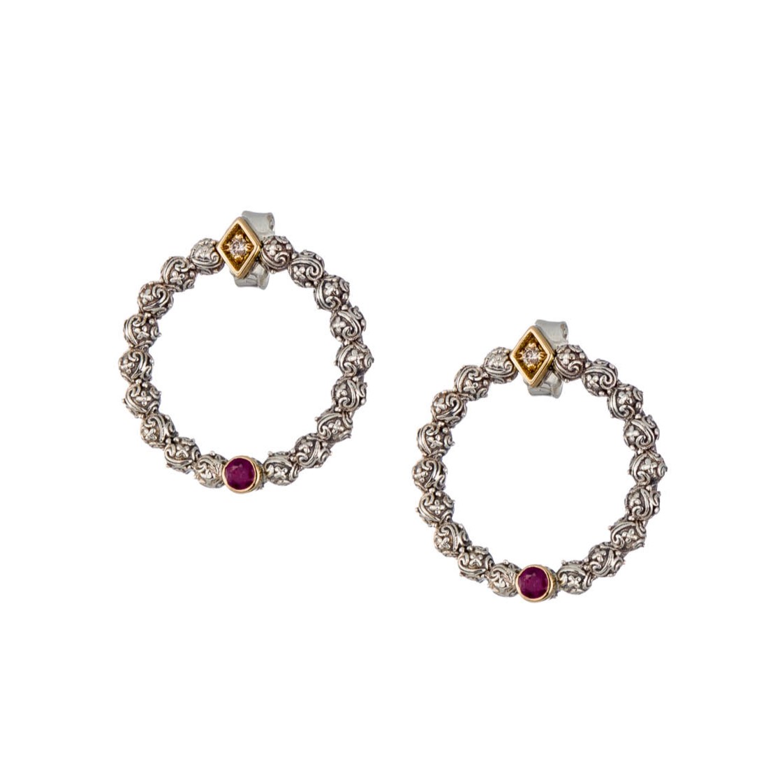 Eve stud circle earrings in 18K Gold and sterling silver with Gemstones