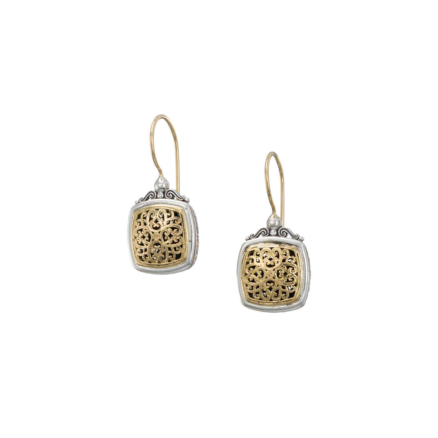 Mediterranean small square earrings in 18K Gold and Sterling Silver