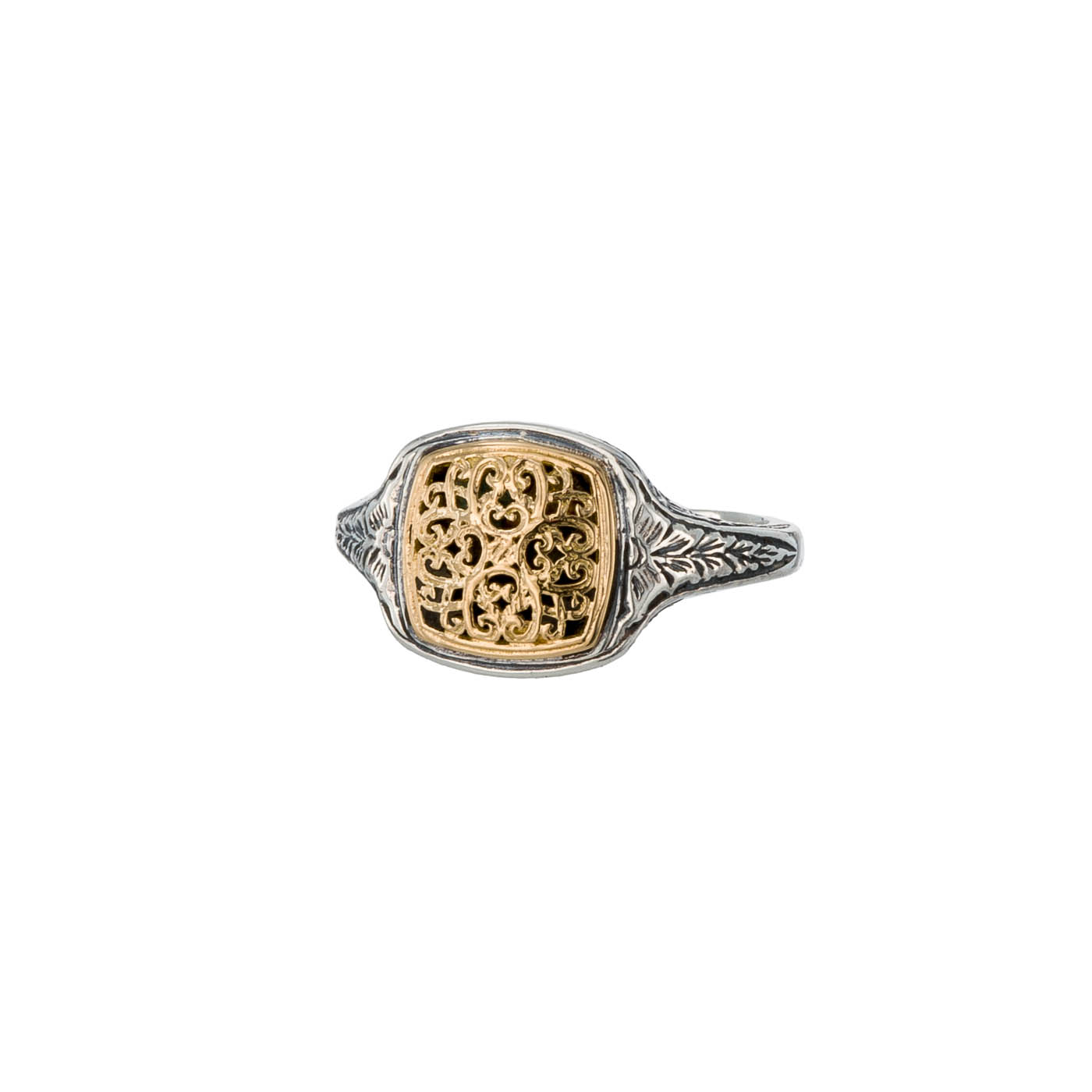 Mediterranean square pinky ring in 18K Gold and sterling silver