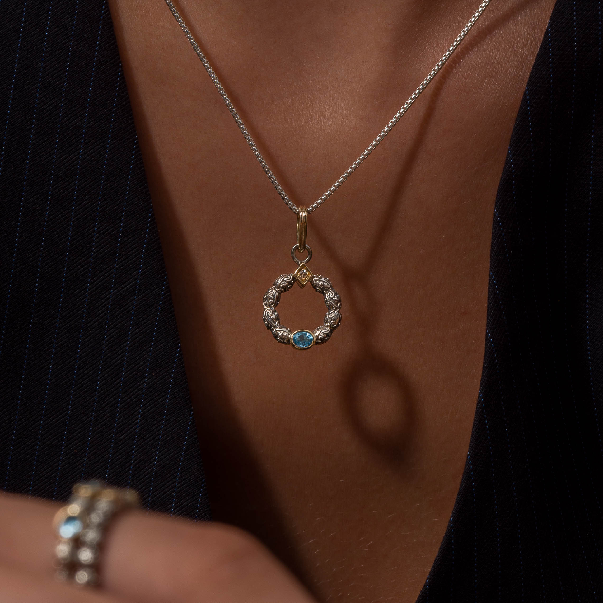 Eve cycle pendant in 18K Gold Sterling silver and Gemstones