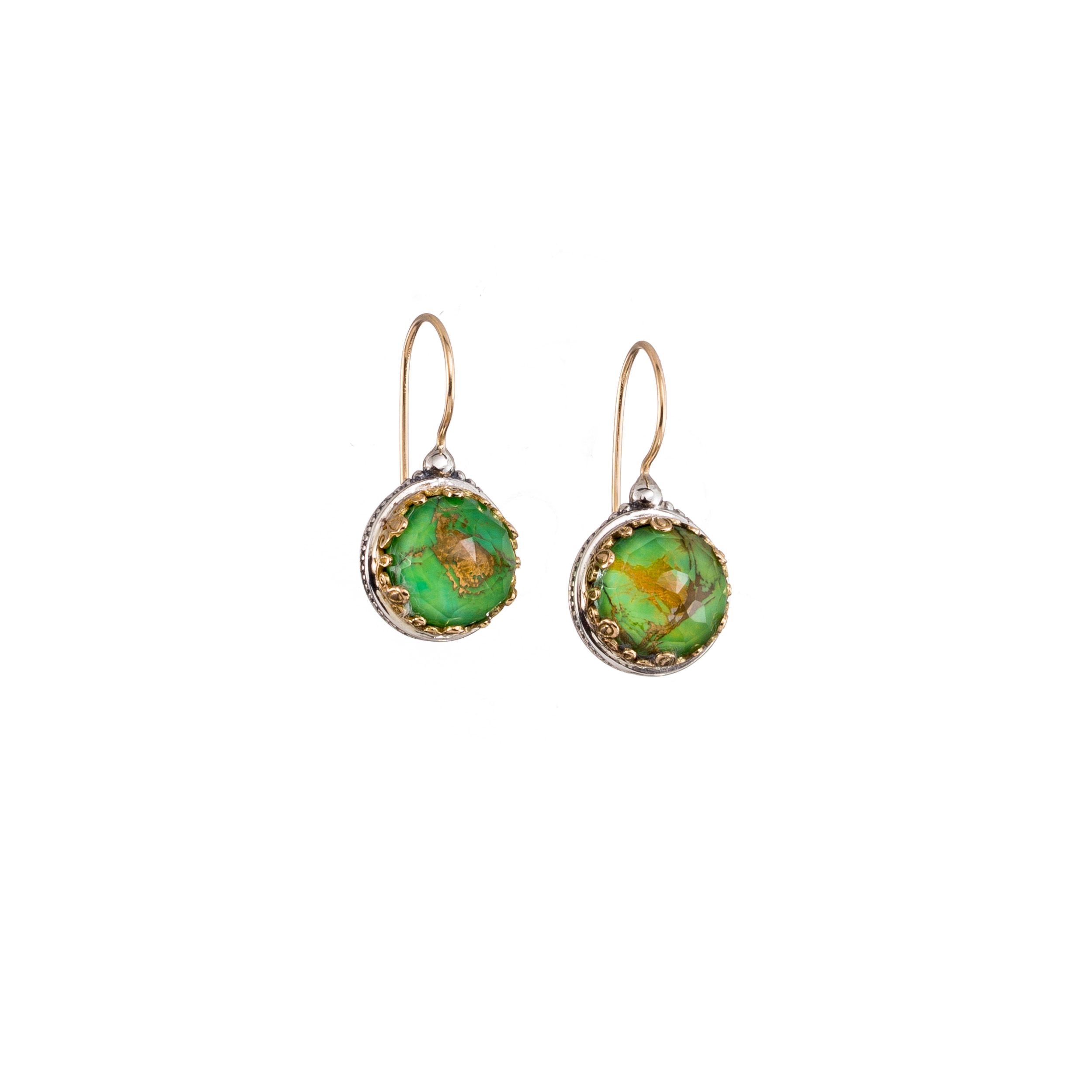 Aegean colors round earrings in 18K Gold and Sterling Silver with doublet stone