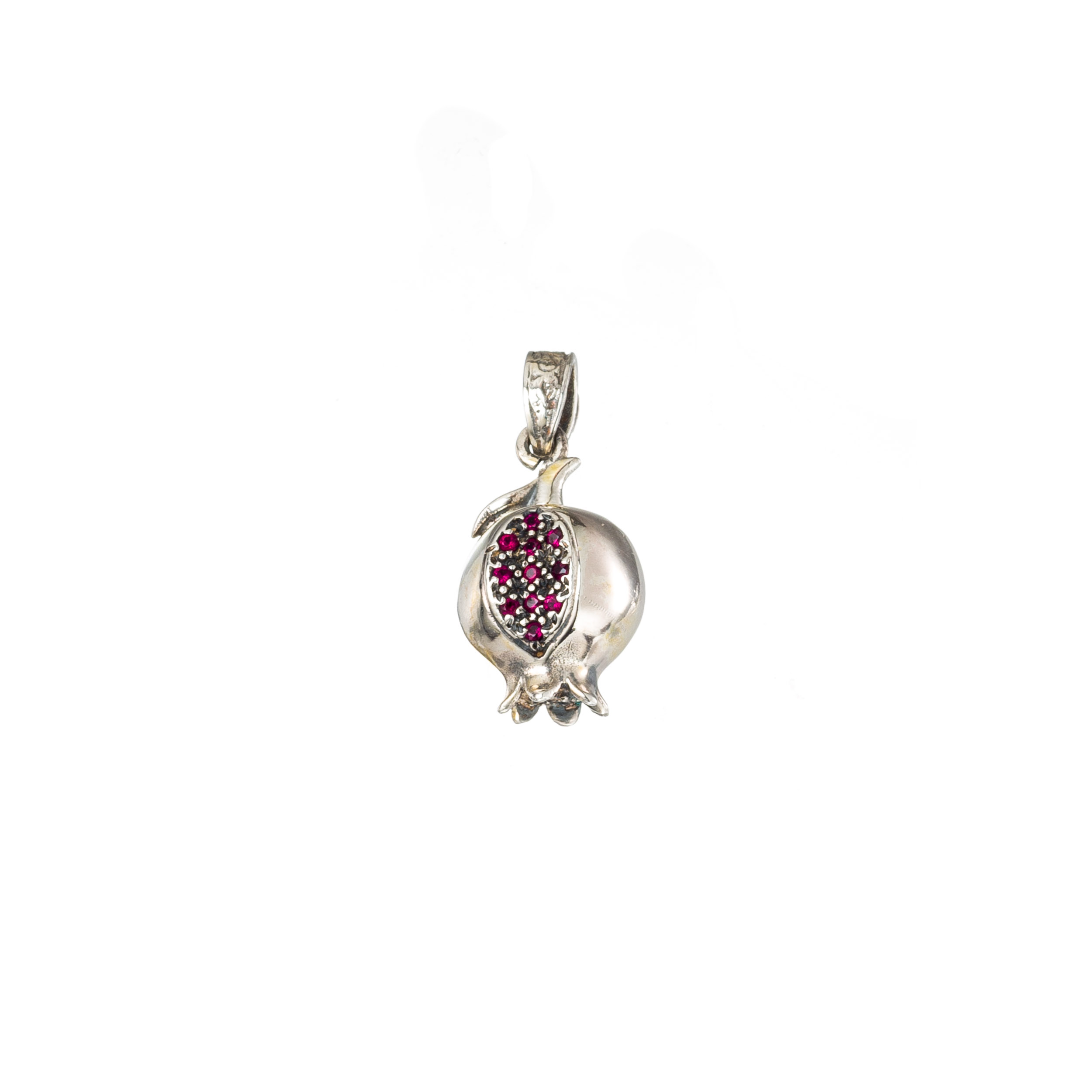 Pomegranate pendant in sterling silver with red CZ