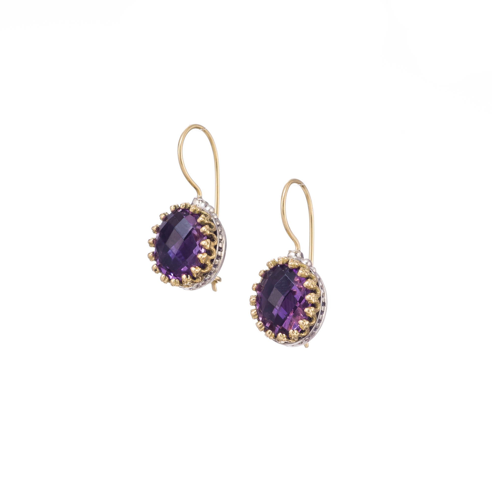 Crown oval earrings in 18K Gold and Sterling Silver with amethyst