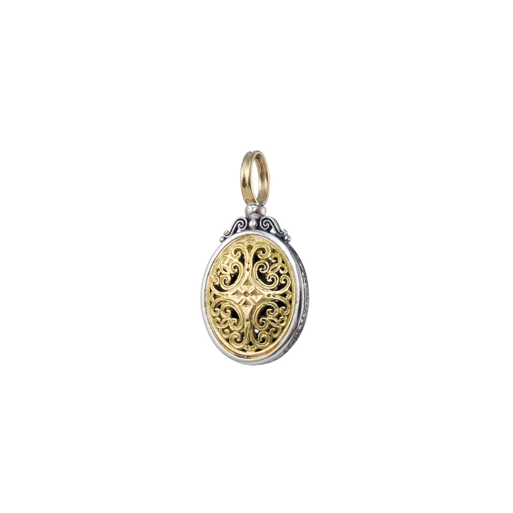 Mediterranean oval pendant in 18K Gold and Sterling Silver