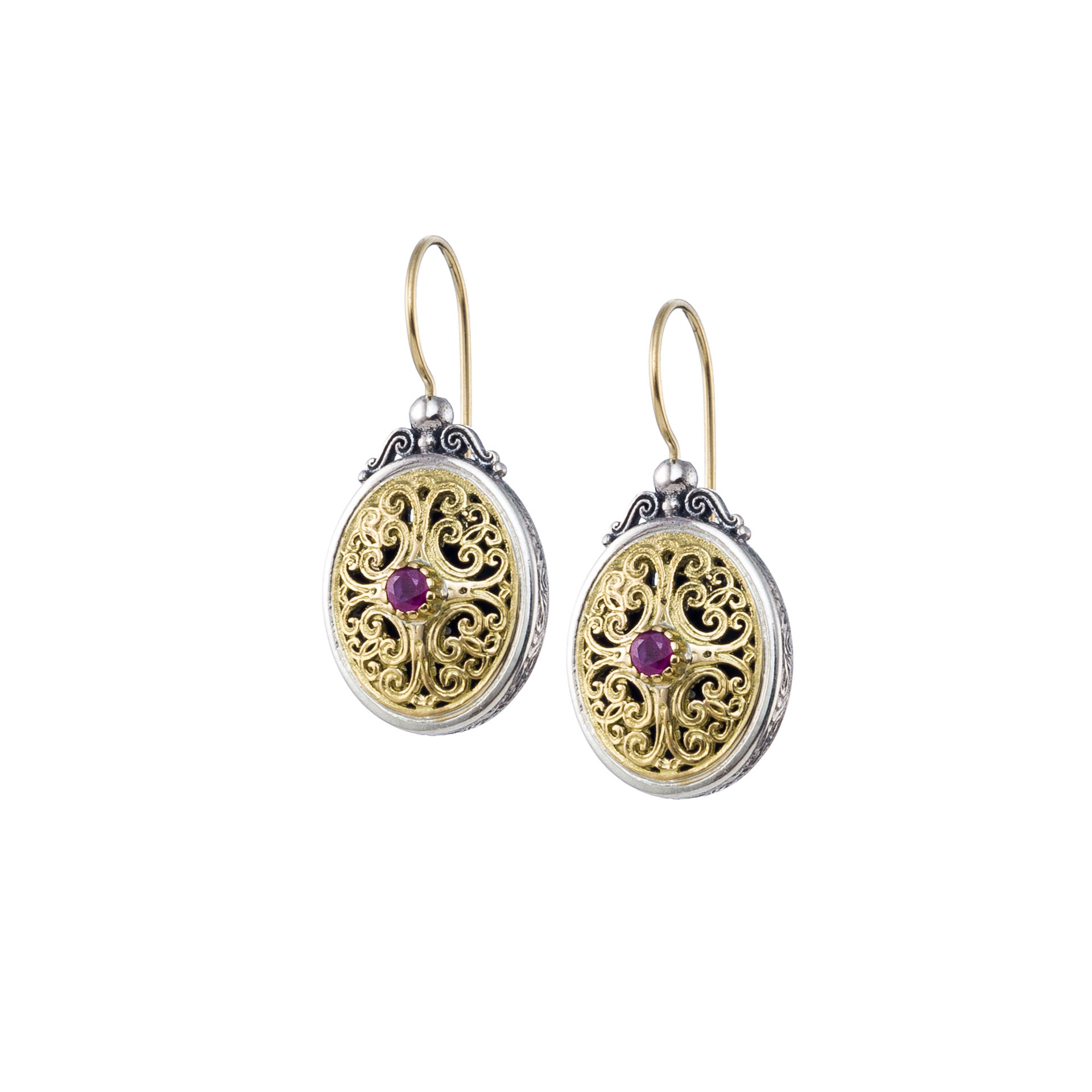 Mediterranean oval earrings in 18K Gold and  Sterling silver with ruby