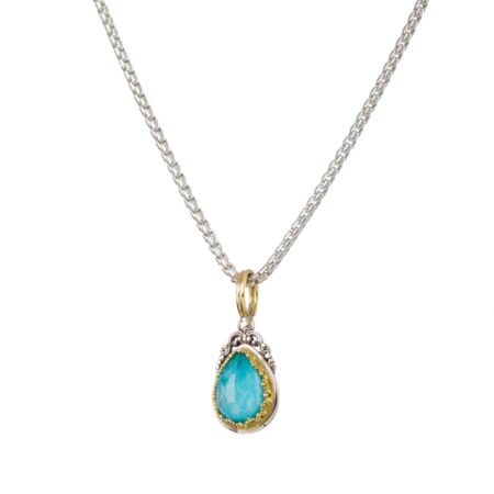 Iris small drop pendant in 18K Gold and Sterling silver with doublet stone