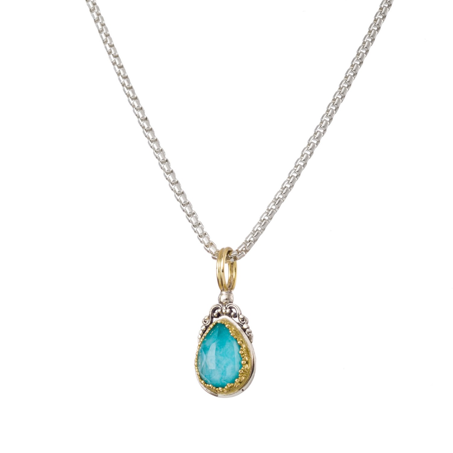 Iris small drop pendant in 18K Gold and Sterling silver with doublet stone