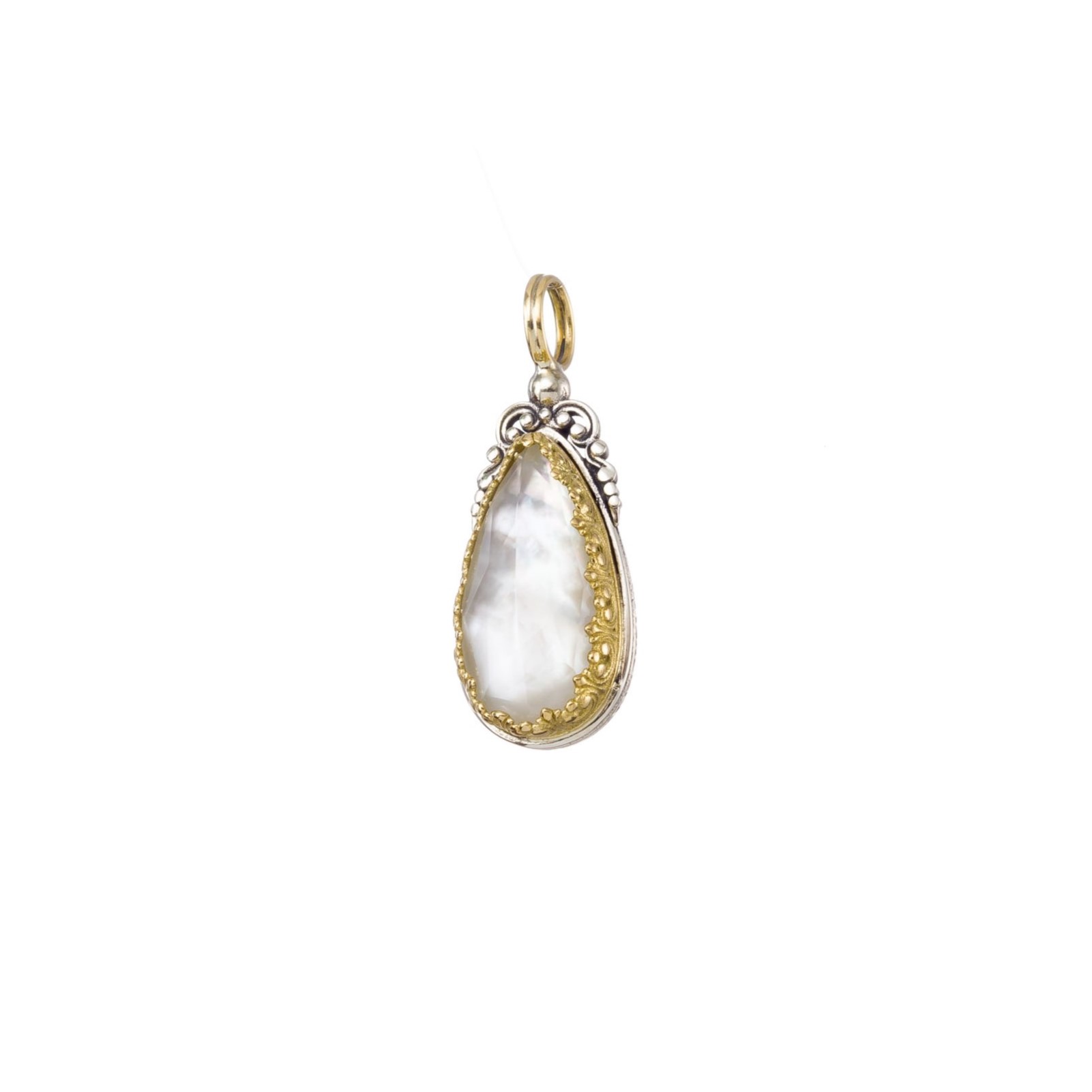 Iris big drop pendant in 18K Gold and Sterling silver with doublet stone