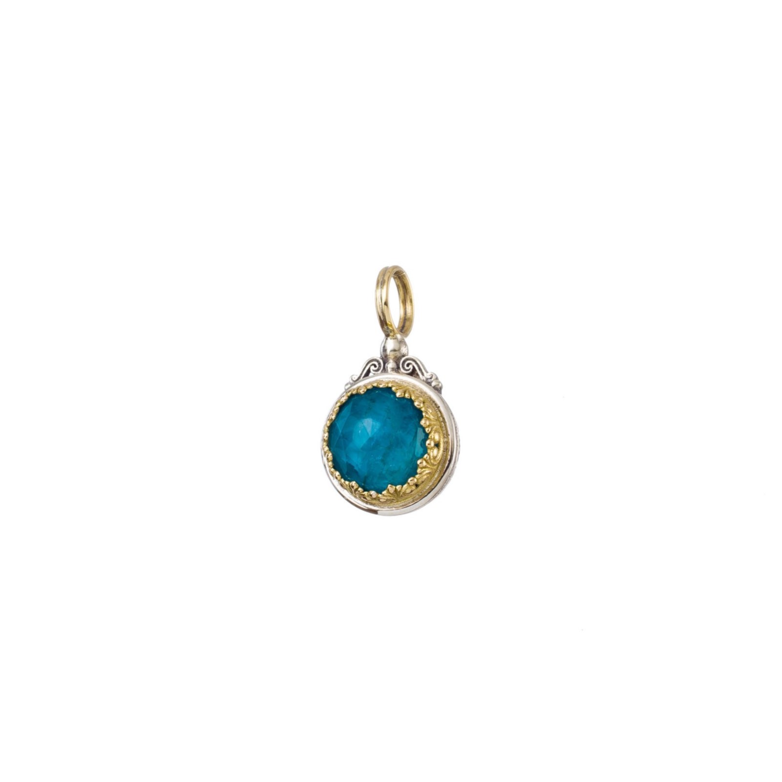Iris medium round pendant in 18K Gold and sterling silver with doublet stone