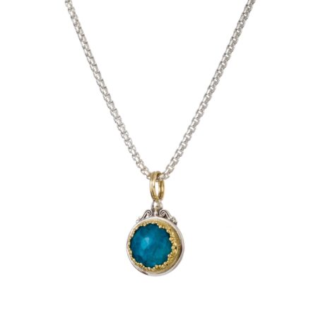 Iris medium round pendant in 18K Gold and sterling silver with doublet stone