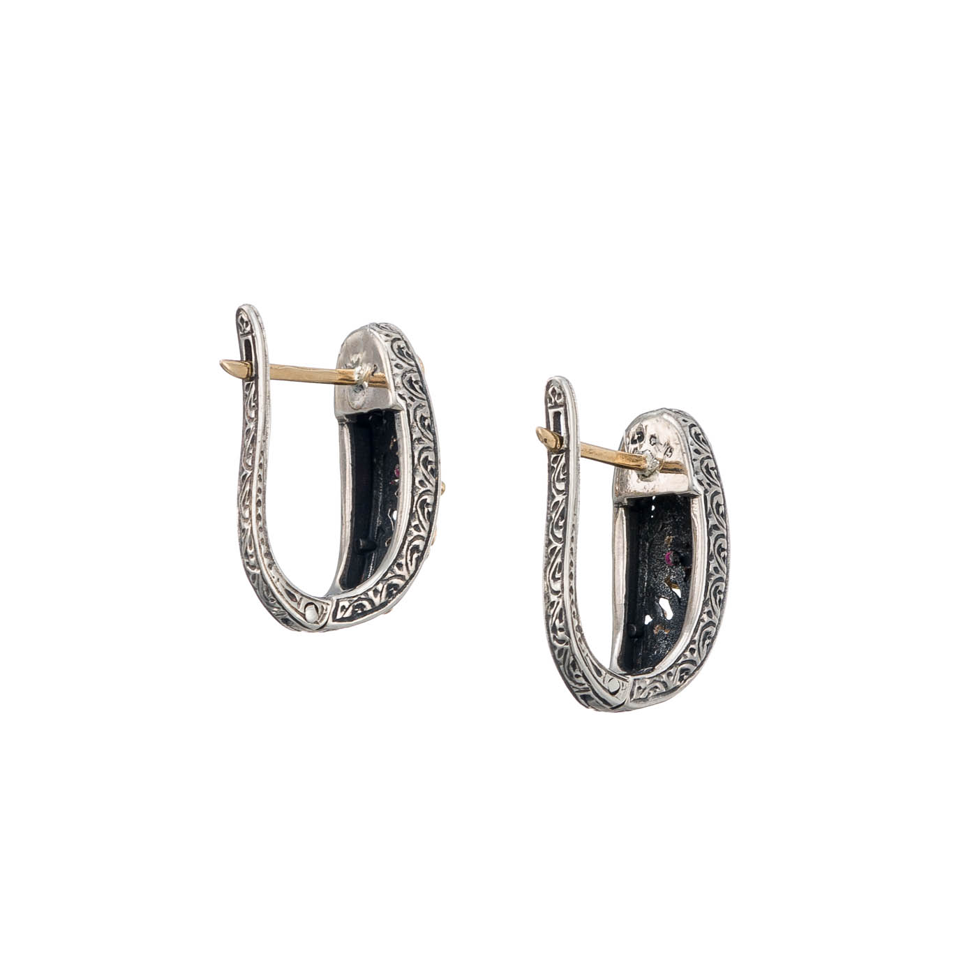 Half hoop Harmony earrings in 18K Gold and sterling silver with rubies