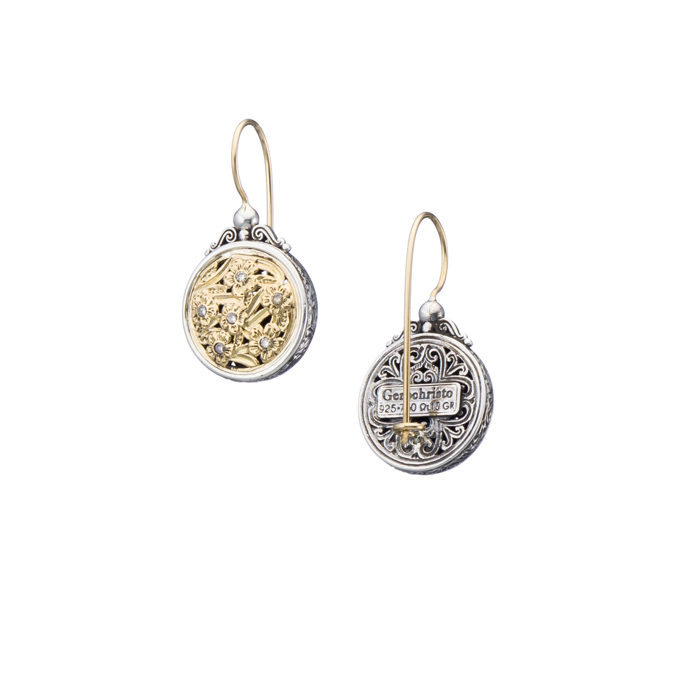 Harmony Round Earrings in 18K Gold and Sterling Silver with Brown Diamonds
