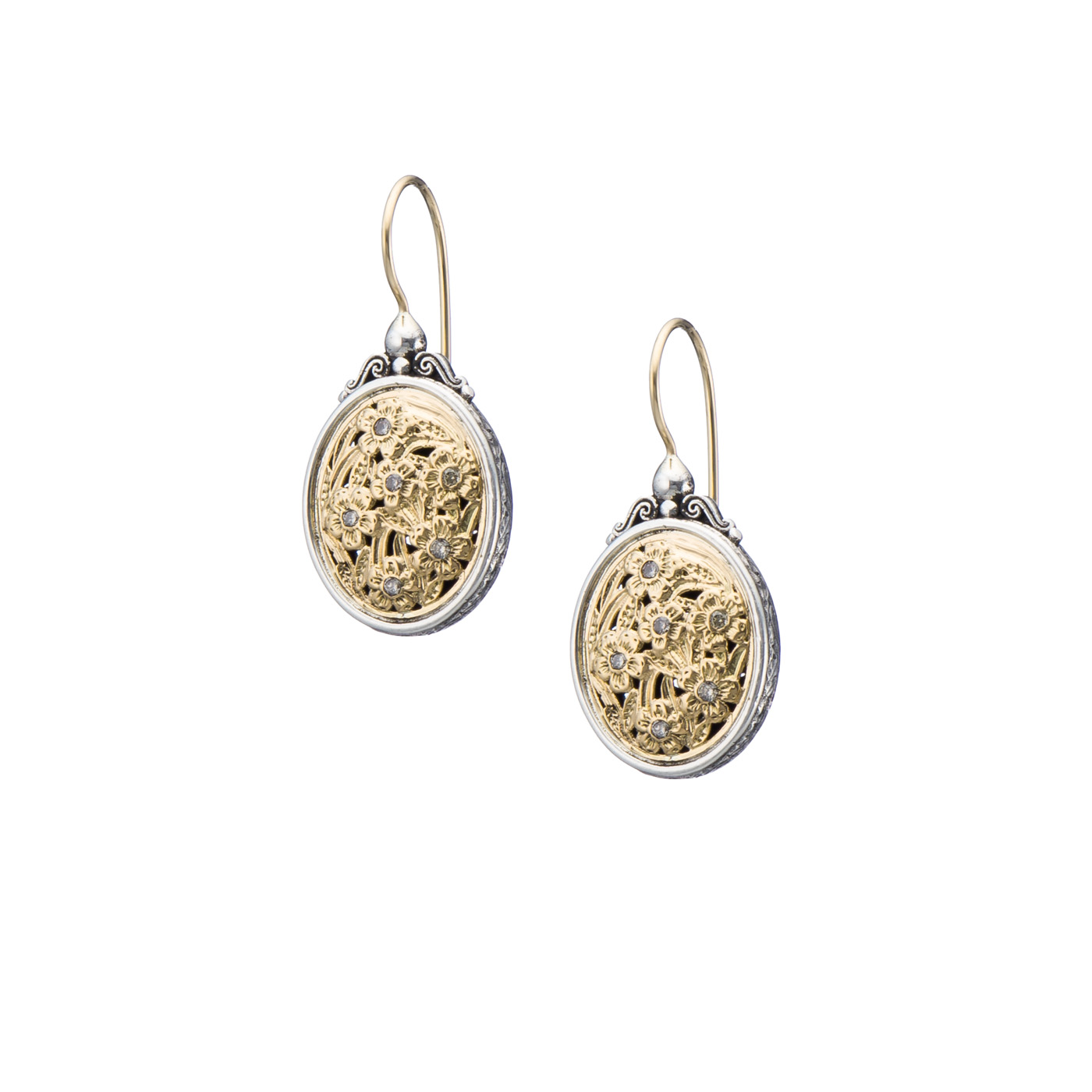 Harmony Oval Earrings in 18K Gold and Sterling Silver with Brown Diamonds