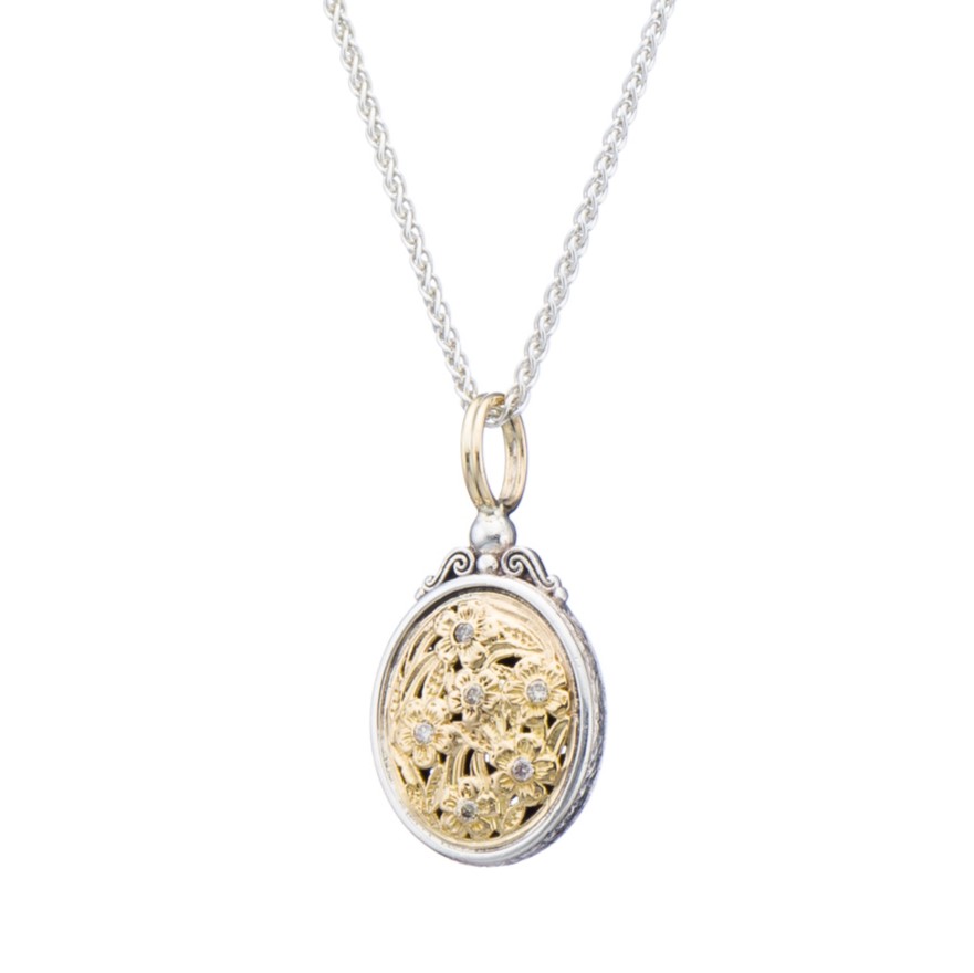 Harmony Oval Pendant in 18K Gold and Sterling Silver with Brown Diamonds