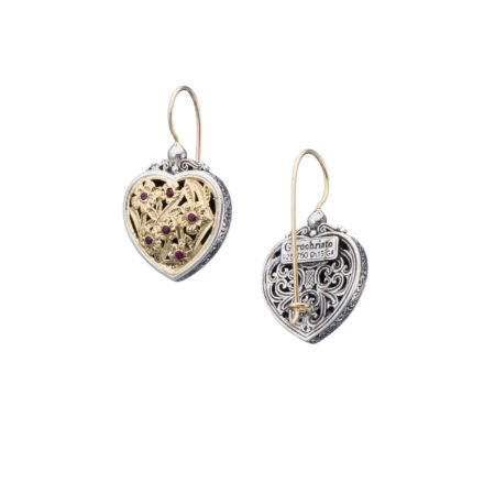 Harmony Heart earrings in 18K Gold and Sterling silver with rubies - Image 3